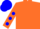 Silk - Orange, blue dots on sleeves, blue cap