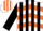 Silk - White, orange 'd' , orange chevrons , black stripes on sleeves