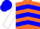 Silk - Orange, blue chevrons, blue dots on white sleeves, blue cap