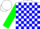 Silk - White, blue 'farm d allie' on green flag, blue blocks on green sleeves, white cap
