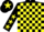 Silk - Black and yellow check, black sleeves, yellow stars, black cap, yellow star