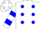Silk - White, blue dots, blue bars on sleeves