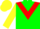 Silk - Green, red inverted chevron, yellow sleeves, yellow cap