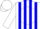 Silk - White, blue 'dek' on white ball, blue stripes, white cap