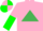Silk - Pink, emerald green triangle, pink and green halved sleeves, pink and green quartered cap