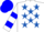 Silk - White, royal blue stars, two blue hoops on sleeves, blue cap