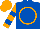 Silk - Royal Blue, orange circle, orange sleeves with royal blue hoops, orange cap