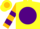 Silk - Yellow gold, purple ball, gold 'tc', purple hoops on sleeves