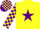 Silk - Yellow, purple star, checked sleeves and cap