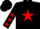 Silk - Black, red 'p' and star, red stars on sleeves, black cap