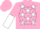 Silk - Pink, white stars,white ball, pink and white halved sleeves, pink cap