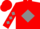 Silk - Red, red and black 'd' and lightning bolt on gray diamond, gray diamonds on sleeves, red cap