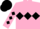 Silk - Pink, black triple diamond, black diamonds on sleeves, black cap