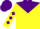 Silk - Yellow, yellow 'y-lo' on purple yoke, purple diamonds on sleeves, purple cap