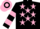 Silk - black, pink stars, hooped sleeves, pink and black hooped cap