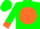 Silk - Green, 'gl' on orange ball, orange cuffs