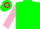 Silk - Kelly green, two hot pink horseshoes, green hoop on pink sleeves