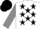 Silk - White, black stars on grey sleeves, black cap