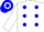 Silk - White, blue diagonal spots and armbands, hooped cap, white peak