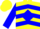 Silk - Yellow, 'p' on blue diamond, blue chevrons and cuffs on sleeves