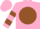 Silk - Pink, brown ball, pink 'h', two brown hoops on sleeves, pink cap