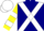 Silk - Navy blue, yellow and white cross sashes, yellow and white bars on sleeves, navy cap