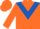 Silk - Orange, royal blue triangular panel, orange and royal blue diagonal thirds, orange cap