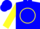Silk - Blue, yellow 'je' in yellow circle, yellow bands and cuffs on sleeves