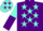 Silk - Purple, aquamarine stars, aquamarine and purple halved sleeves, aquamarine cap, purple stars and peak