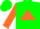 Silk - Hunter green, orange 'k' in triangle, orange sleeves