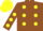 Silk - Brown body, yellow spots, brown arms, yellow spots, yellow cap