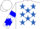 Silk - White, royal blue stars, two blue hoops on sleeves, blue stars on white cap
