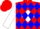Silk - Red, blue 'f' in white diamond, red and blue diamonds on white sleeves, red cap