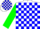 Silk - White, blue 'farm d allie' on green flag, blue blocks on green sleeves
