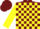 Silk - Burgundy, yellow 'js', lightning bolt and shield, yellow blocks on sleeves, burgundy cap