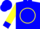 Silk - Blue, yellow 'rb'in circle, blue bands and cuffs on yellow sleeves