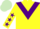 Silk - Yellow, purple chevron, purple stars on sleeves, light green cap