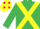 Silk - EMERALD GREEN, yellow cross belts, yellow cap, red spots