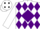 Silk - White black 'db'on purple diamond, purple diamonds on white sleeves