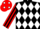 Silk - Black and white diamonds, red and black striped sleeves, red cap, white spots