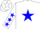 Silk - White, blue star shaped blue 'u' , blue stars on sleeves