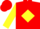 Silk - Red, yellow 'jk' inside diamond frame on front and back, yellow diamond on sides, red 'jk' and cuff on yellow sleeves