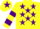 Silk - Yellow, purple stars, hooped sleeves, yellow cap, purple star