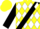 Silk - Yellow, white and black sash, white diamonds on black sleeves, yellow cap