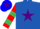 Silk - ROYAL BLUE, purple star, red & emerald green hooped slvs,blue cap,purple star