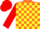 Silk - Orange, yellow checked, red sleeves, red cap