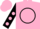 Silk - Pink, black circle and 'ml', black sleeves, pink dots, pink cap