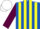 Silk - Royal blue and yellow stripes, maroon sleeves, white cap