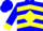 Silk - Blue, blue 'pg' in yellow diamond on back, yellow chevrons and cuffs