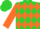 Silk - Lime green, orange diamonds, orange 'b' on back, orange 'd/p' on sleeves